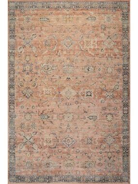 Vintage-Style Coral Area Rug with Blue Border